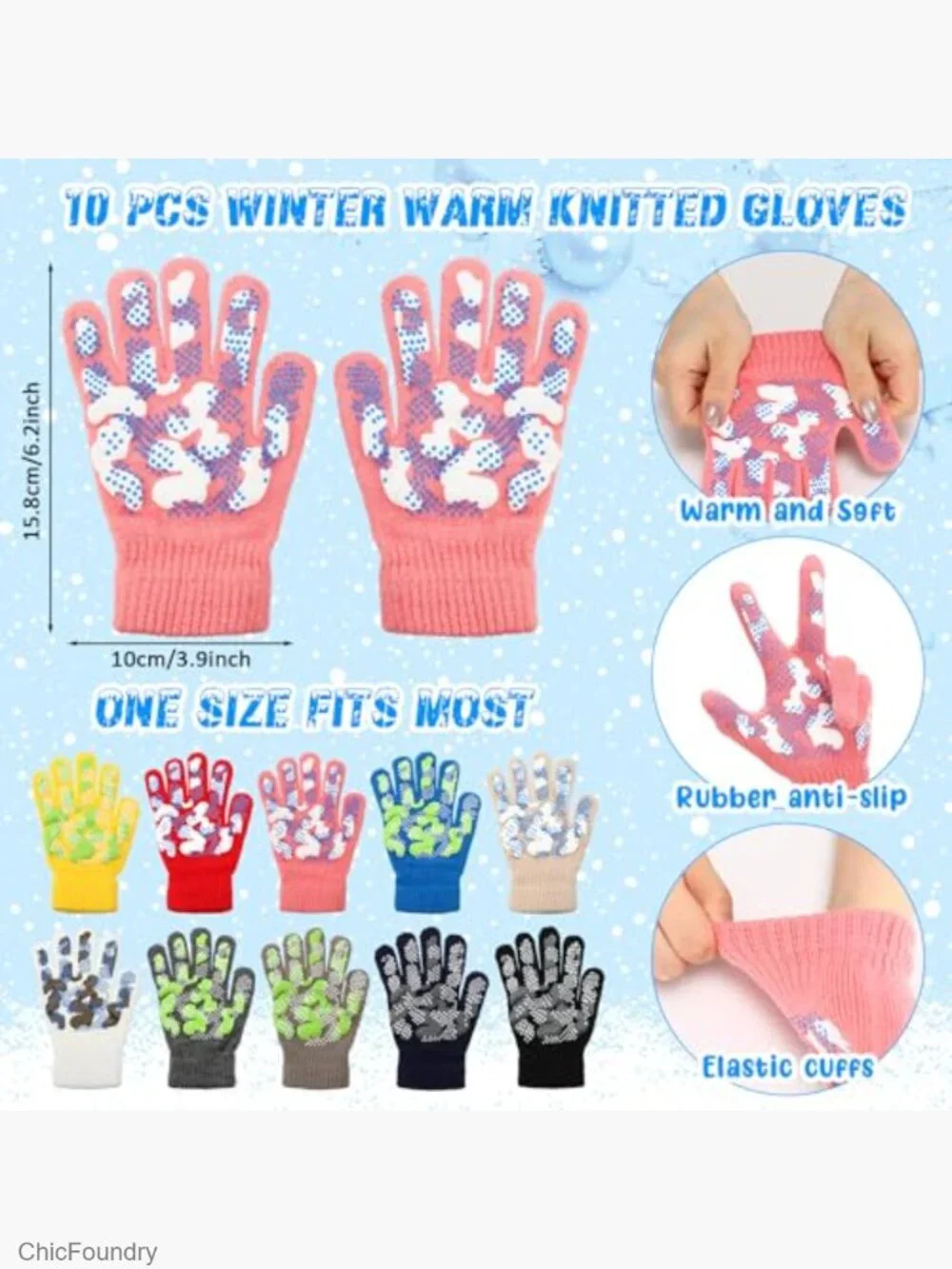 Kids Winter Hat and Gloves Set 20pc Stretchy Warm Beanie Gloves for Boys Girls